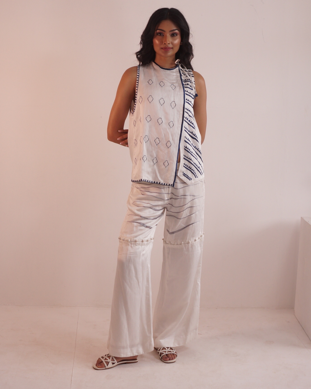 Hand Embroidered Wide-Leg Convertible Pants