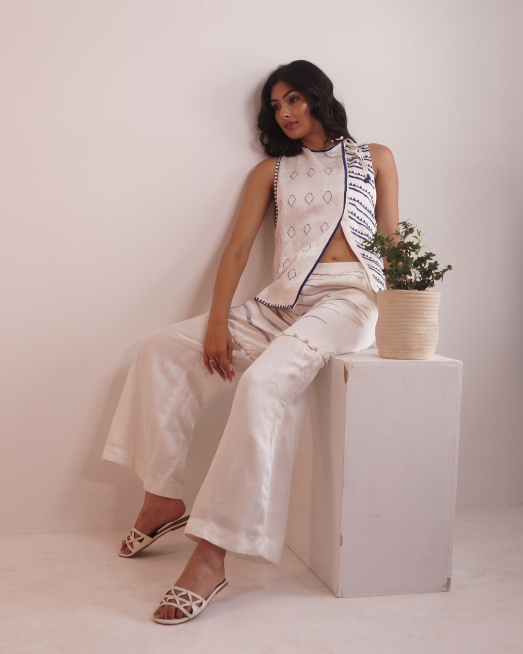 Hand Embroidered Wide-Leg Convertible Pants