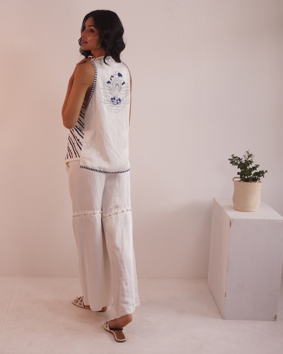 Hand Embroidered Wide-Leg Convertible Pants