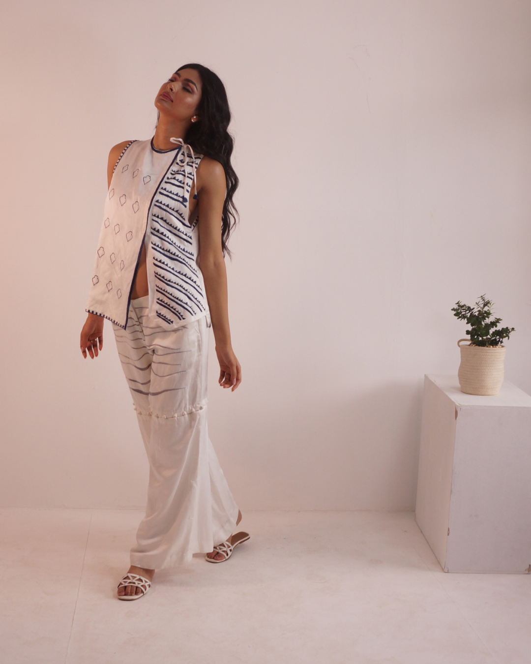 Hand Embroidered Wide-Leg Convertible Pants