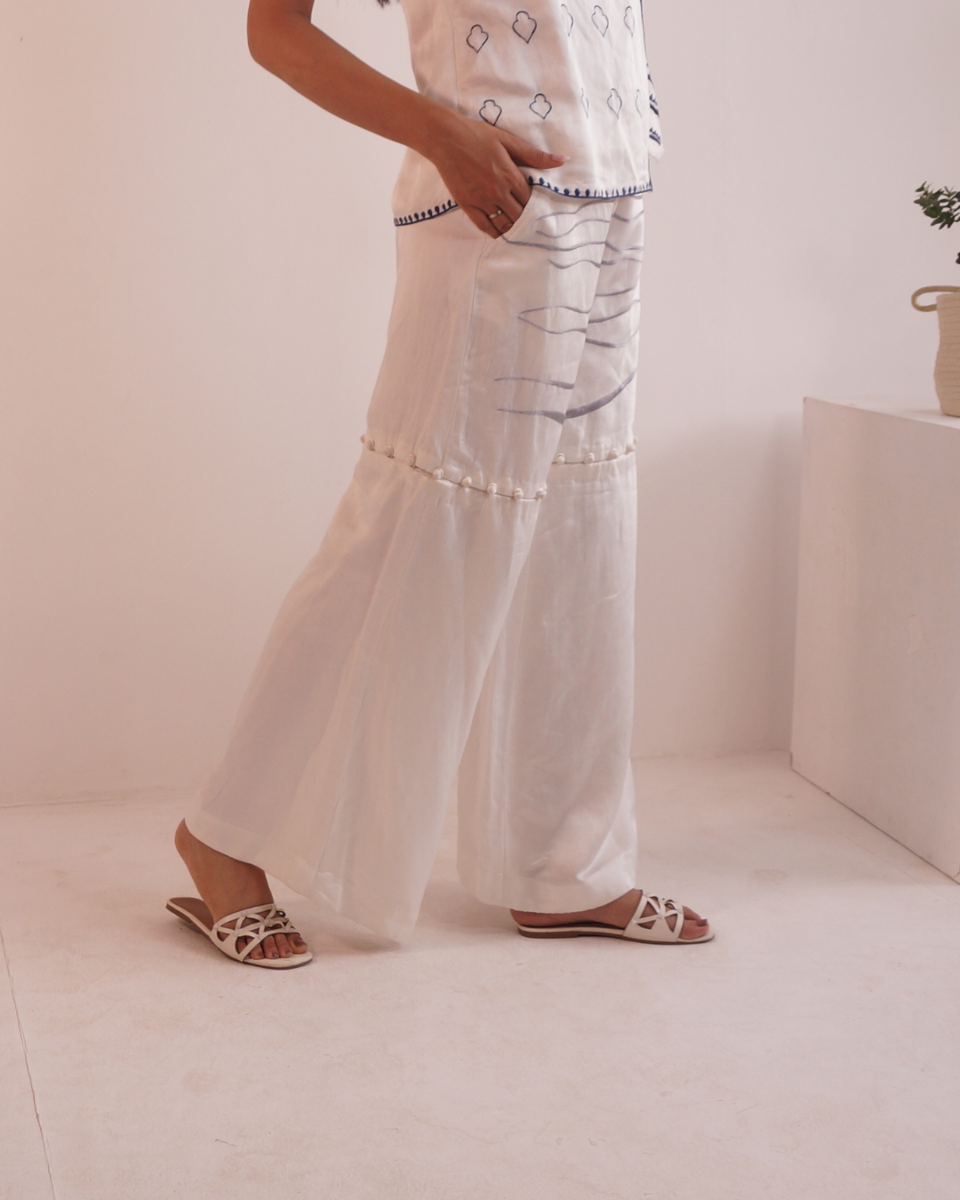 Hand Embroidered Wide-Leg Convertible Pants