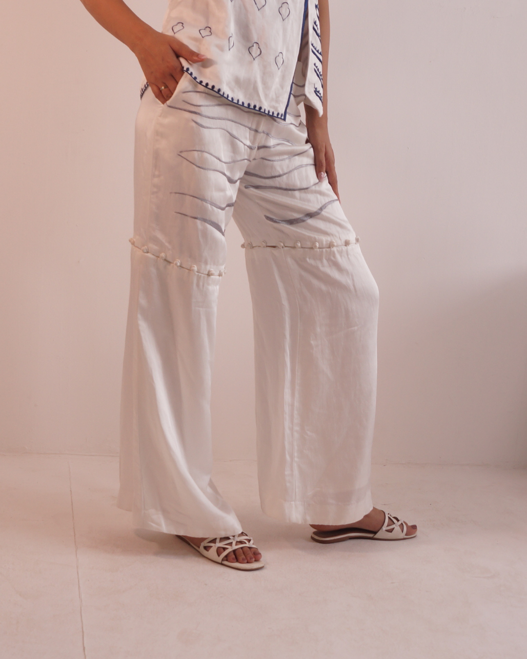 Hand Embroidered Wide-Leg Convertible Pants