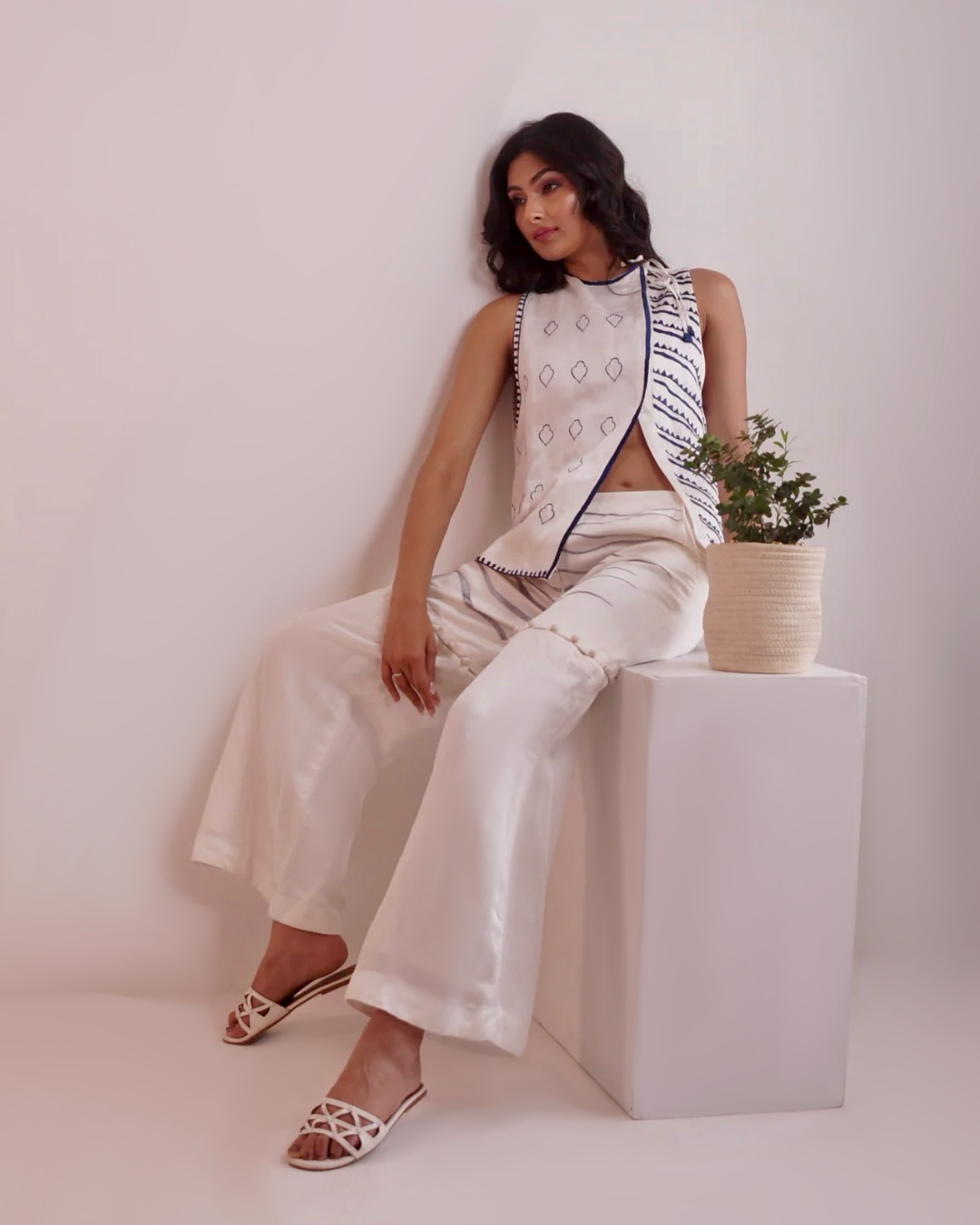 Hand Embroidered Wide-Leg Convertible Pants