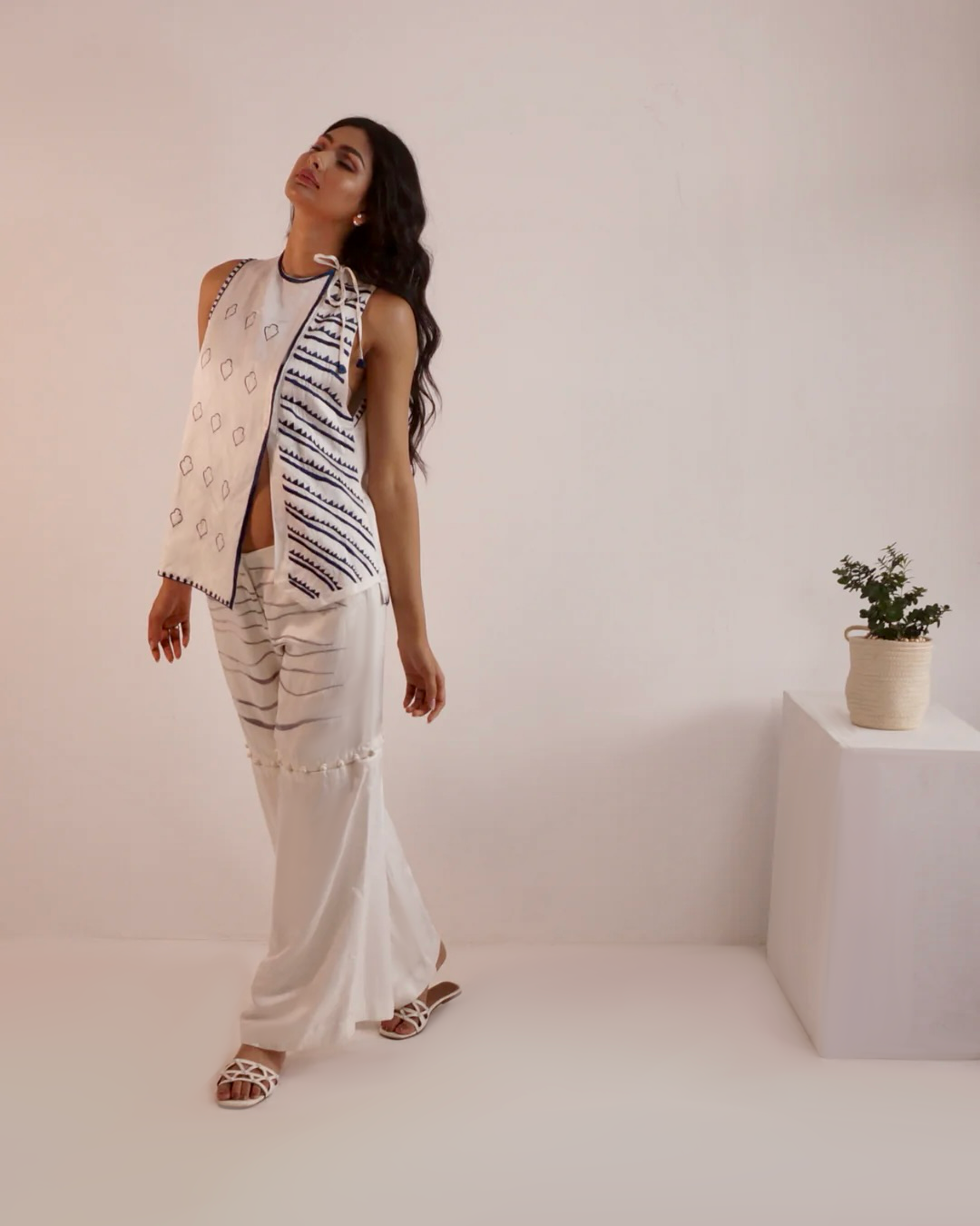 Hand Embroidered Wide-Leg Convertible Pants